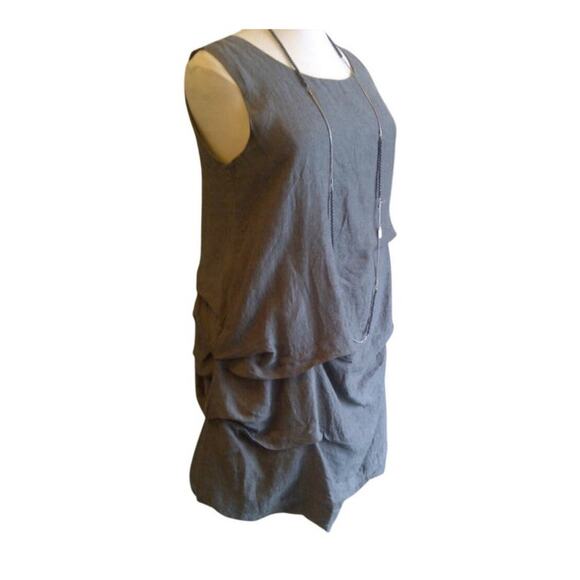 Chalet Sleeveless Gray Linen Tiered Bubble Hem Sundress Size Large - Picture 2 of 15
